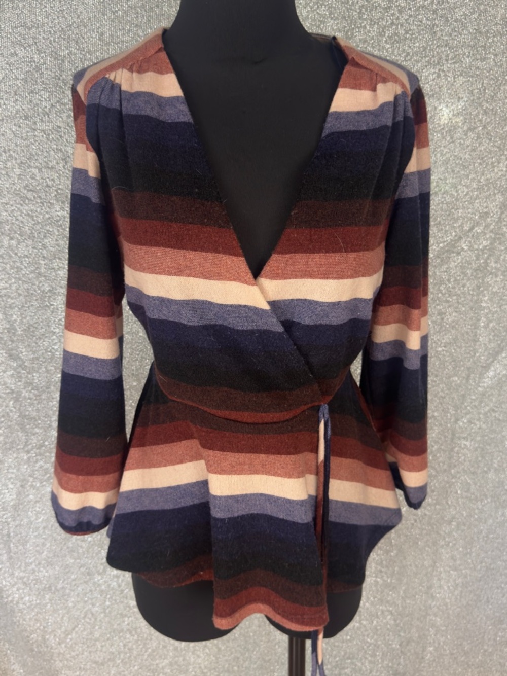 Monteau Striped Faux Wrap Sweater